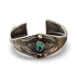 Vintage Sterling Silver & Turquoise Cuff Bracelet - FP Maker’s Mark